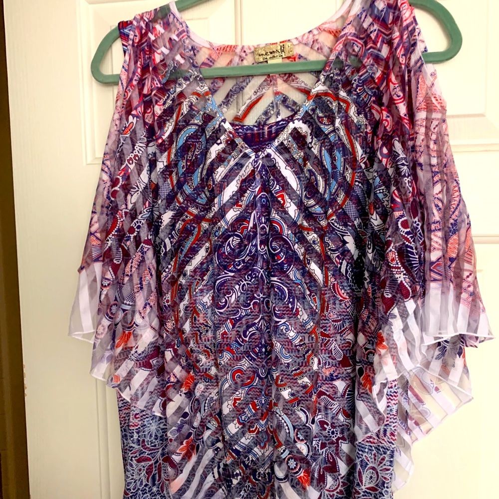 Blouse red white and blue multi colored